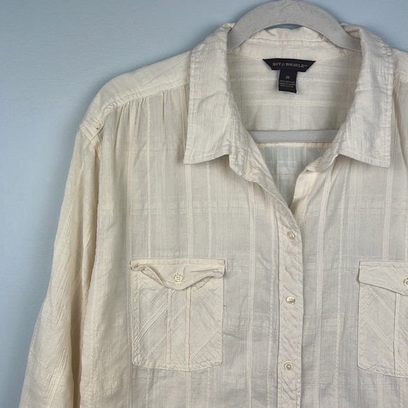 Bit & Bridle 3X plus size cotton women’s textured button down shirt - Picture 2 of 8